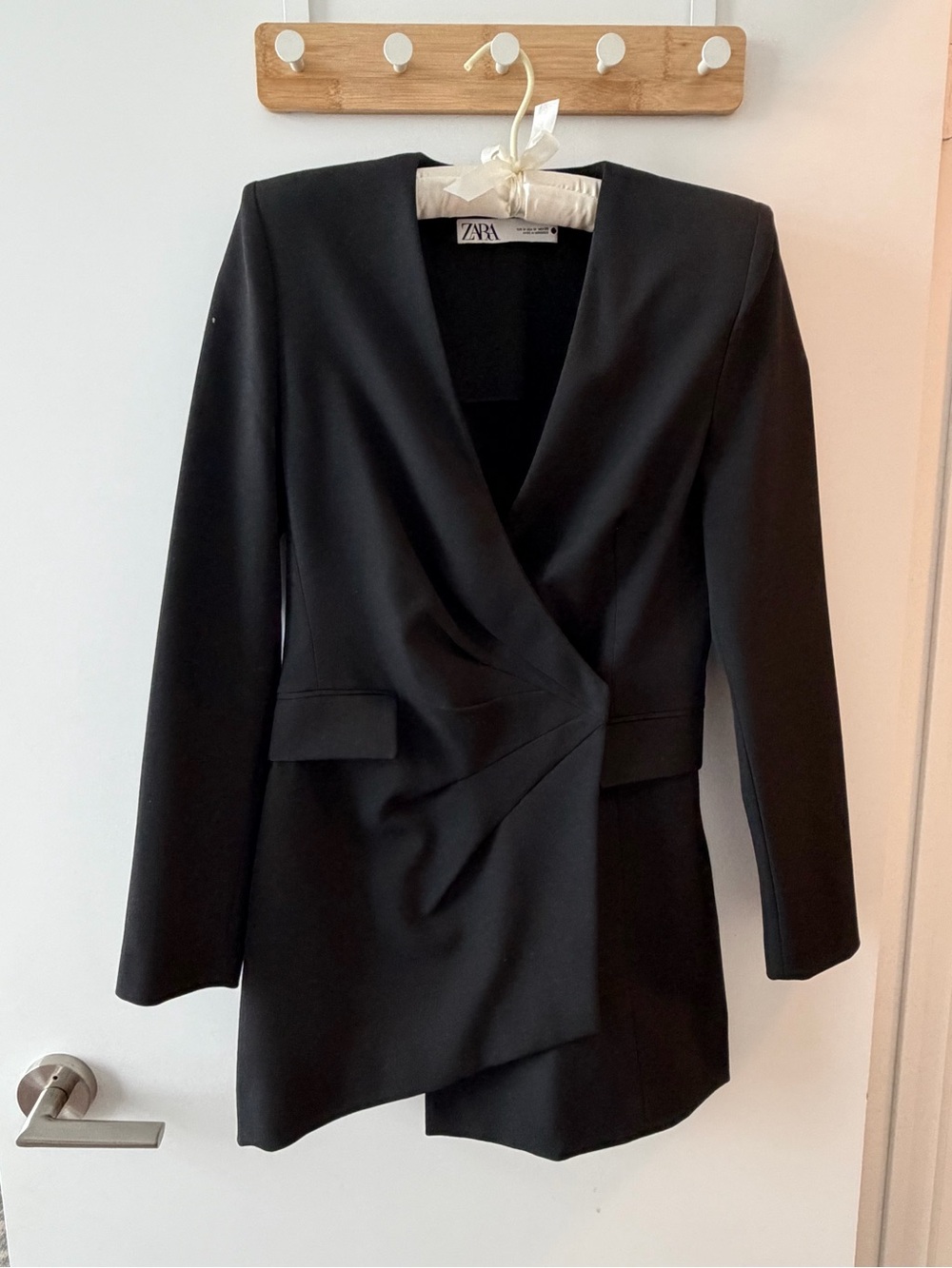 ZARA Black Draped Asymmetric Blazer Dress